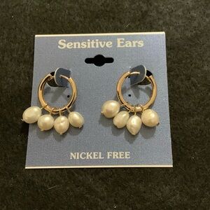 Gold Pearl Drop Hoop Earrings